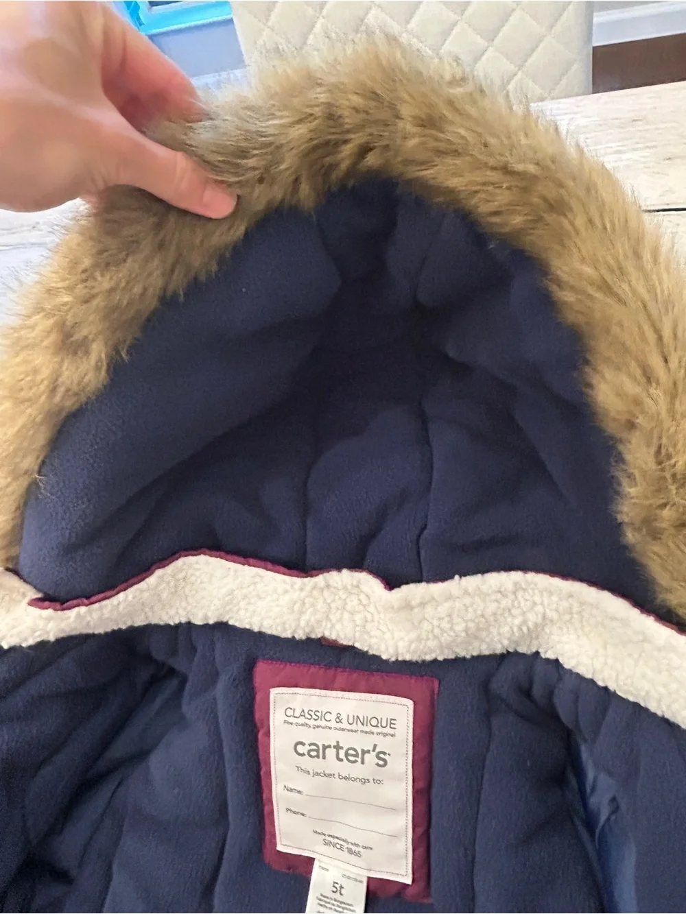 NWOT Carter's Girls' Maroon Hooded Puffer Coat with Faux Fur Trim